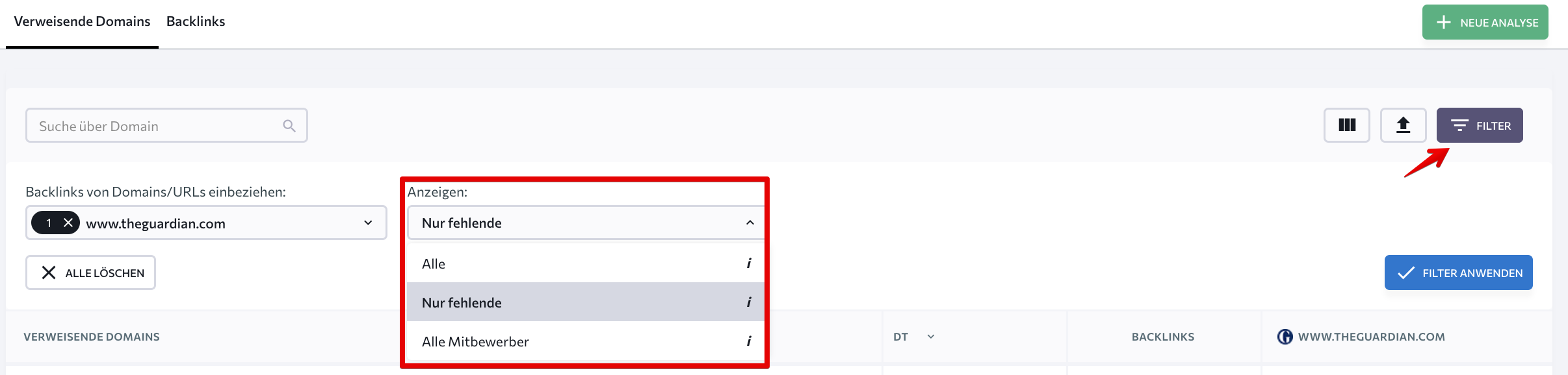 DE_Backlink Gap Analyzer_filter_S4