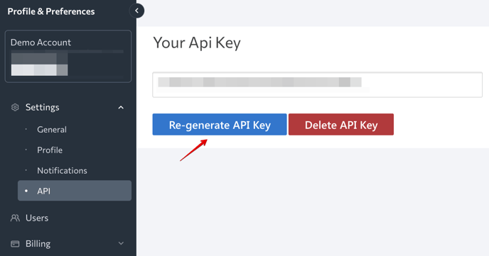 API Re-generate API Key S1