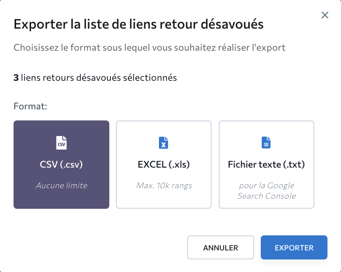 FR_Exporter la liste de liens retour désavoués_S7