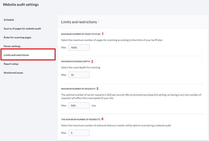 Website audit settings_Limits and restrictions_S12
